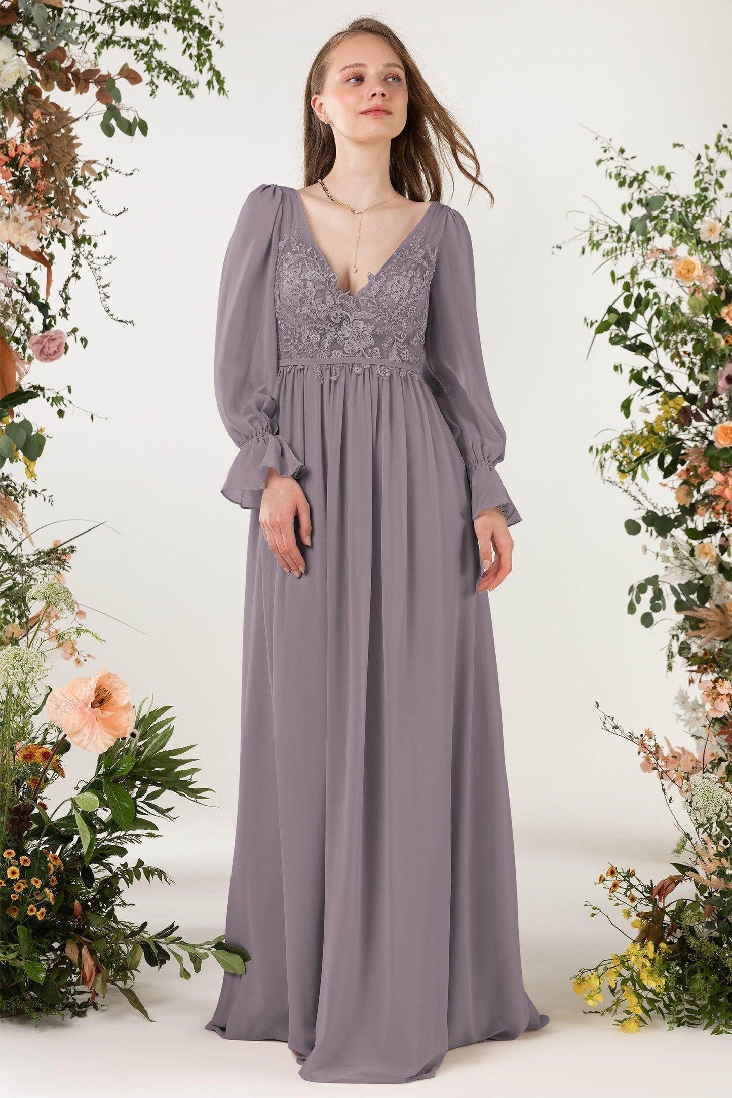 A-Line Sweep-Brush Train Chiffon Bridesmaid Dress CB0478