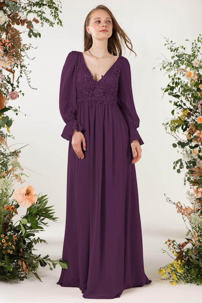 A-Line Sweep-Brush Train Chiffon Bridesmaid Dress CB0478