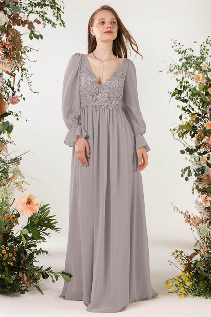 A-Line Sweep-Brush Train Chiffon Bridesmaid Dress CB0478