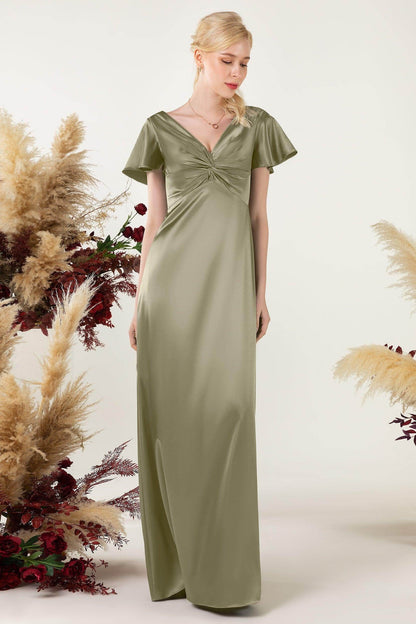 Sheath Sweep Luxe Satin Bridesmaid Dress Formal Dresses CB0504