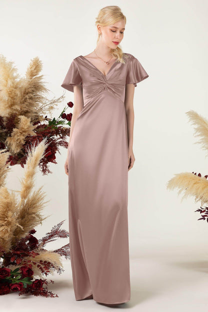 Sheath Sweep Luxe Satin Bridesmaid Dress Formal Dresses CB0504