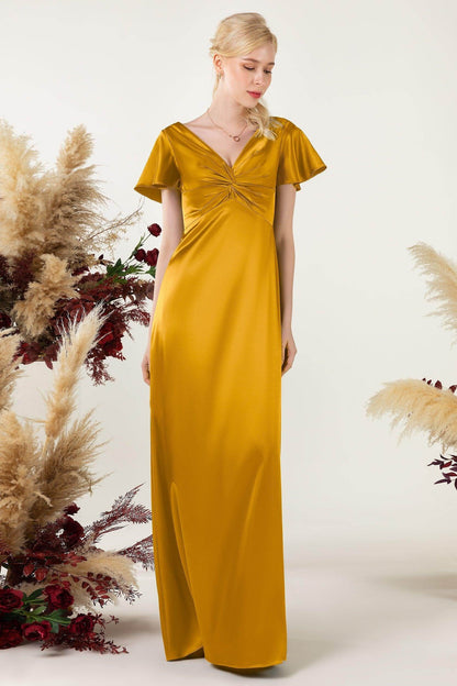 Sheath Sweep Luxe Satin Bridesmaid Dress Formal Dresses CB0504