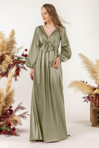 A-Line Sweep Luxe Satin Bridesmaid Dress Formal Dresses CB0508