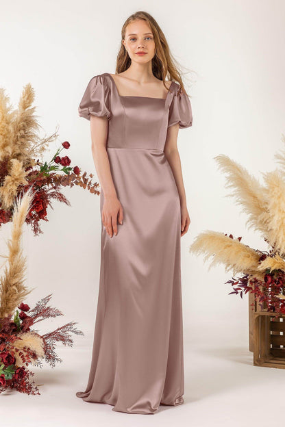 Sheath Sweep Luxe Satin Bridesmaid Dress Formal Dresses CB0511