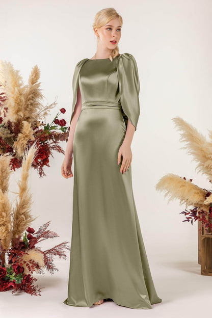 Sheath Sweep Luxe Satin Bridesmaid Dress Formal Dresses CB0513