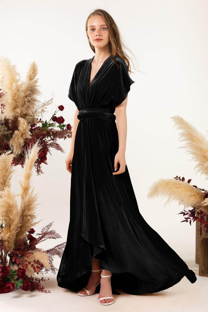 Asymmetrical Floor Length Velvet Bridesmaid Dress CB0514