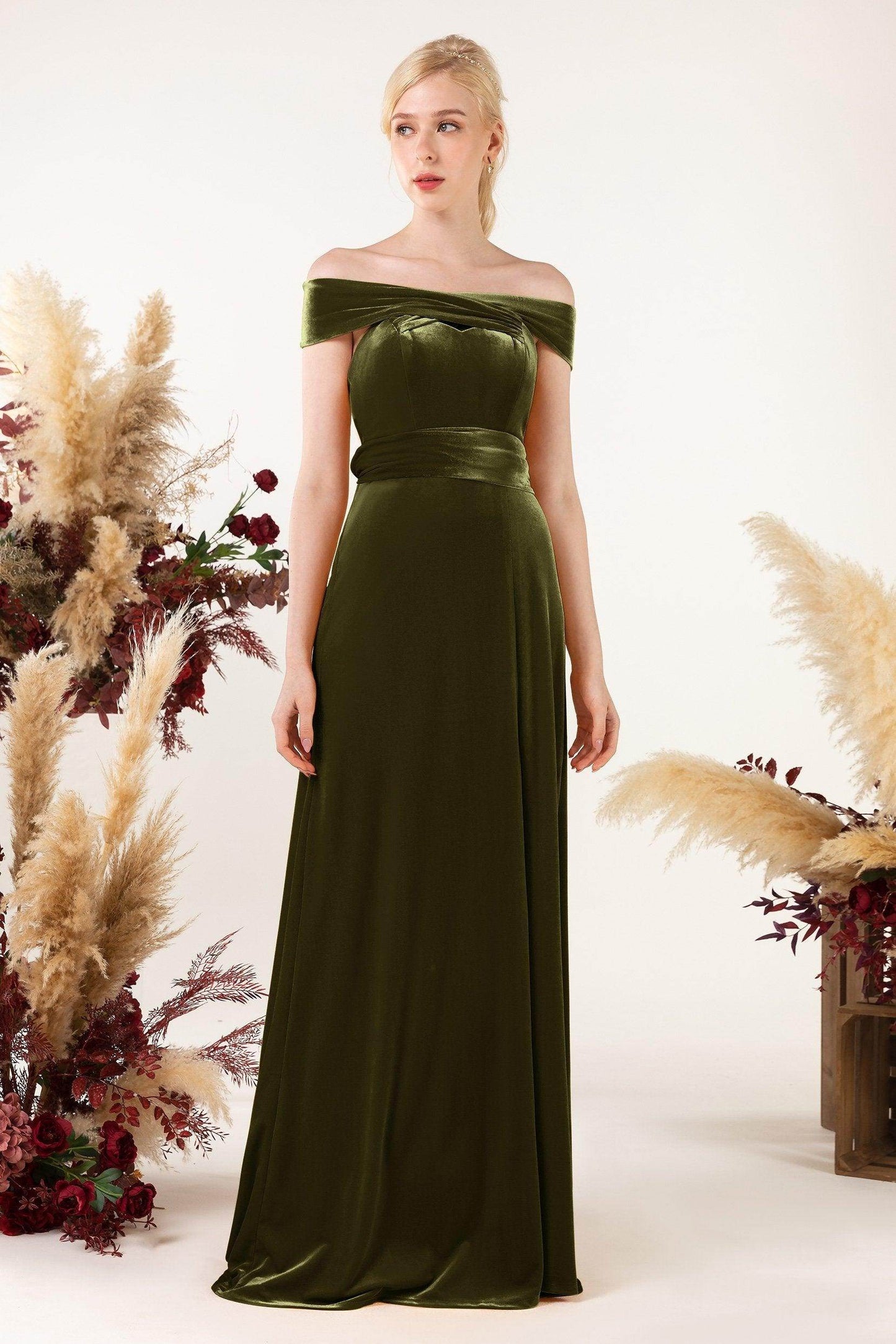 Sheath Sweep-Brush Train Velvet Bridesmaid Dress CB0516