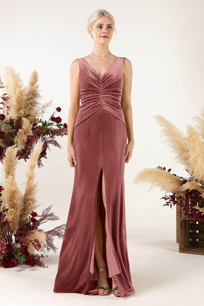 Sheath Sweep-Brush Train Velvet Bridesmaid Dress CB0518