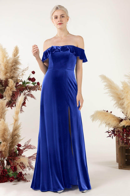 Sheath-Column Floor Length Velvet Bridesmaid Dress Formal Dresses CB0522
