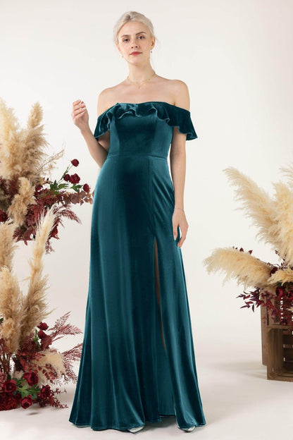Sheath-Column Floor Length Velvet Bridesmaid Dress Formal Dresses CB0522