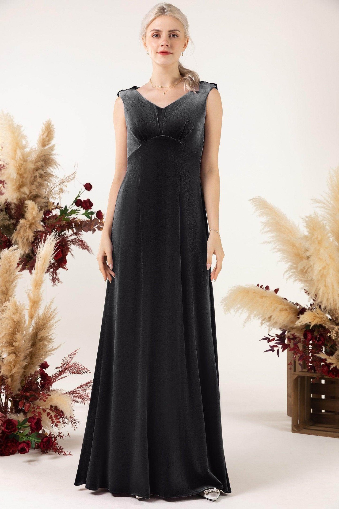 Sheath-Column Floor Length Velvet Bridesmaid Dress Formal Dresses CB0524