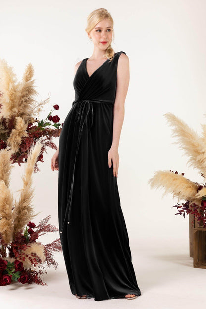 Sheath-Column Floor Length Velvet Bridesmaid Dress Formal Dresses CB0525