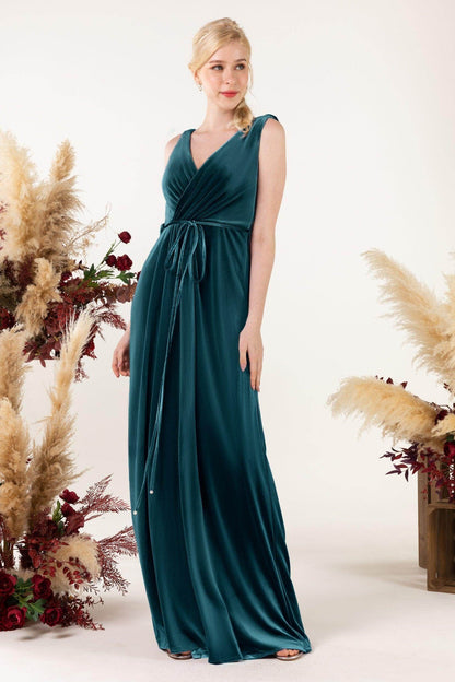 Sheath-Column Floor Length Velvet Bridesmaid Dress Formal Dresses CB0525