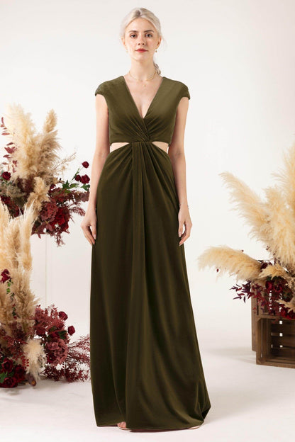 Sheath Sweep-Brush Train Velvet Bridesmaid Dress Formal Dresses CB0527