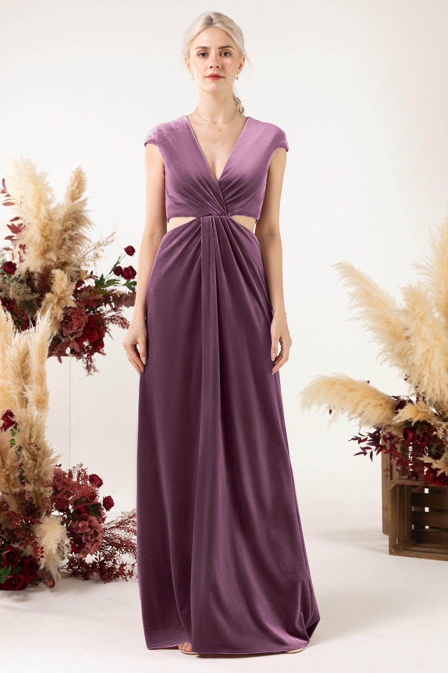 Sheath Sweep-Brush Train Velvet Bridesmaid Dress Formal Dresses CB0527