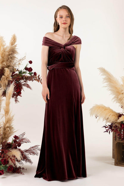 Sheath-Column Floor Length Velvet Bridesmaid Dress Formal Dresses CB0529
