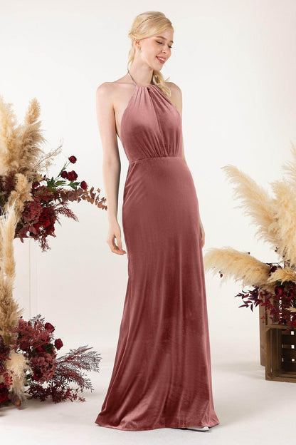 Trumpet Sweep-Brush Train Velvet Bridesmaid Dress Formal Dresses CB0534
