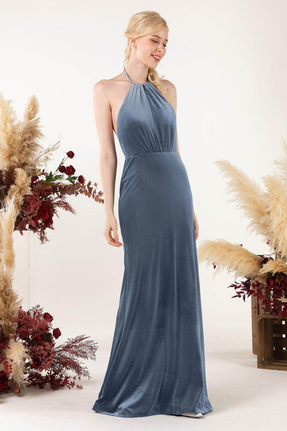 Trumpet Sweep-Brush Train Velvet Bridesmaid Dress Formal Dresses CB0534