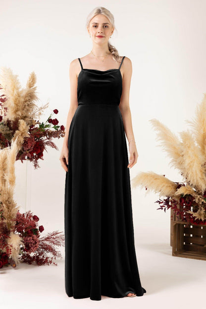 A-Line Sweep-Brush Train Velvet Bridesmaid Dress Formal Dresses CB0536