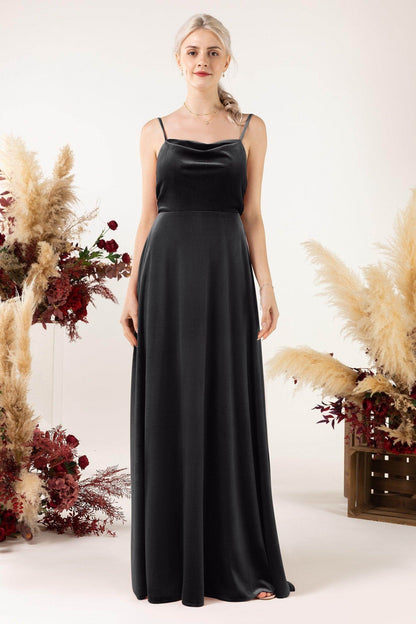A-Line Sweep-Brush Train Velvet Bridesmaid Dress Formal Dresses CB0536