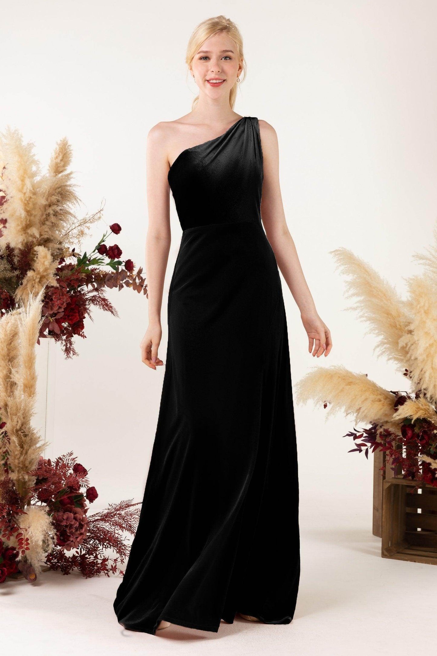 Sheath Sweep-Brush Train Velvet Bridesmaid Dress Formal Dresses CB0537PS