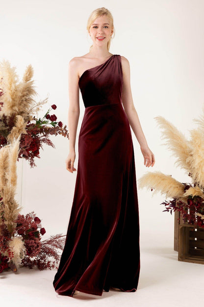Sheath Sweep-Brush Train Velvet Bridesmaid Dress Formal Dresses CB0537