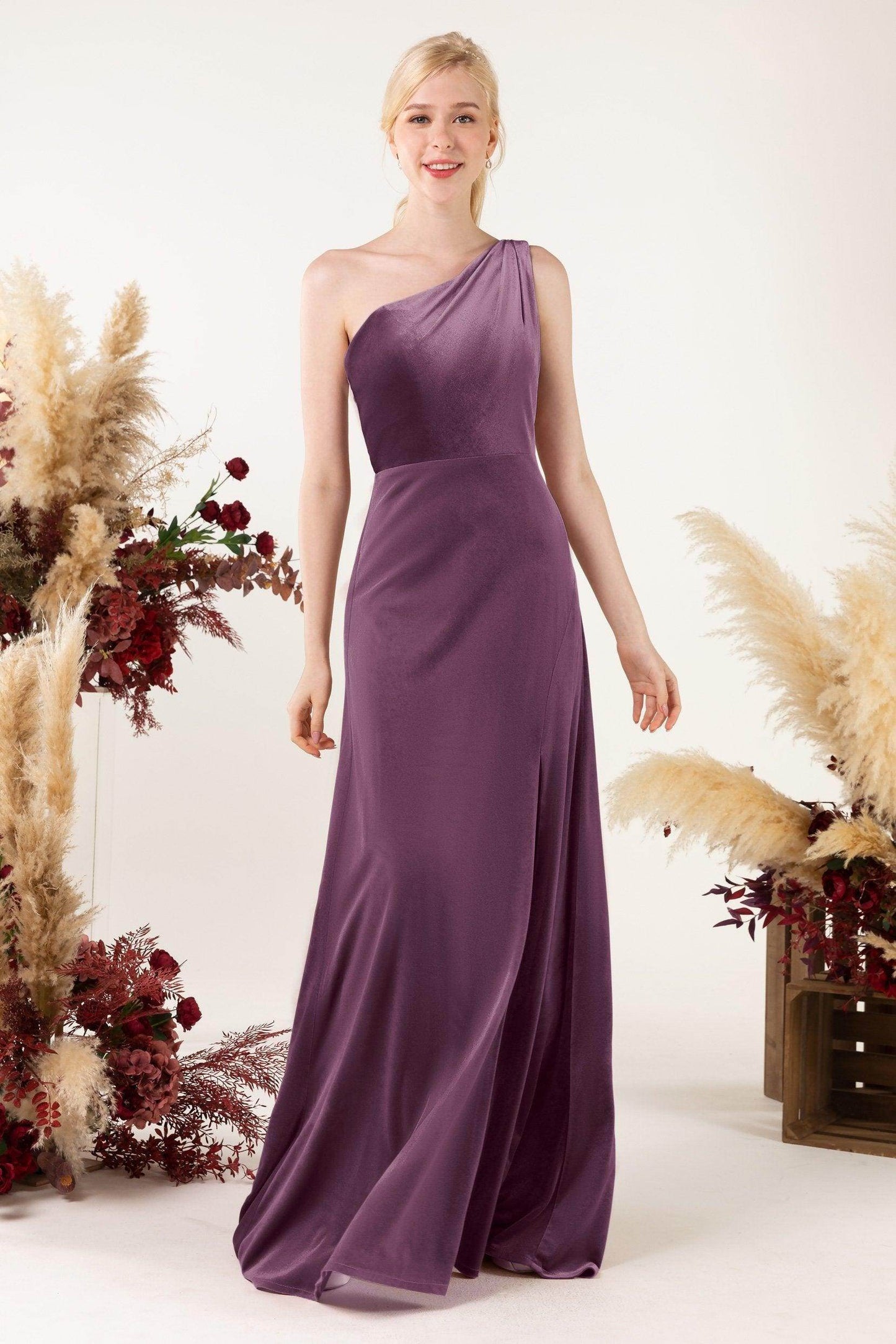 Sheath Sweep-Brush Train Velvet Bridesmaid Dress Formal Dresses CB0537PS
