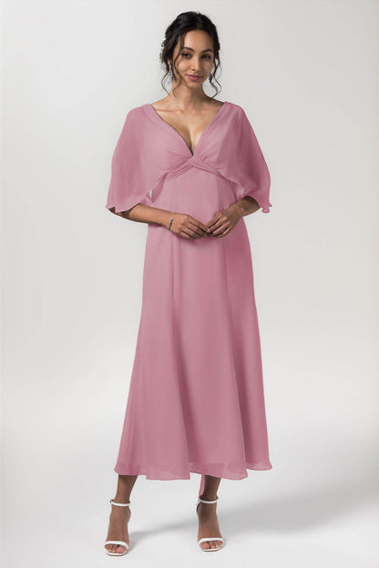 A-Line Tea Length Chiffon Bridesmaid Dress CB0553