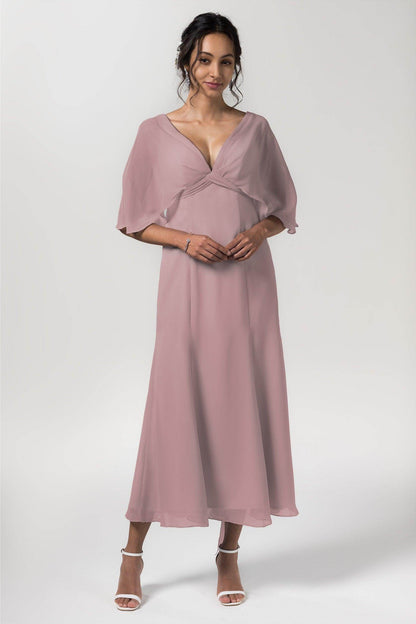 A-Line Tea Length Chiffon Bridesmaid Dress CB0553
