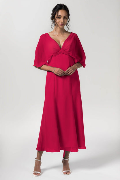 A-Line Tea Length Chiffon Bridesmaid Dress CB0553