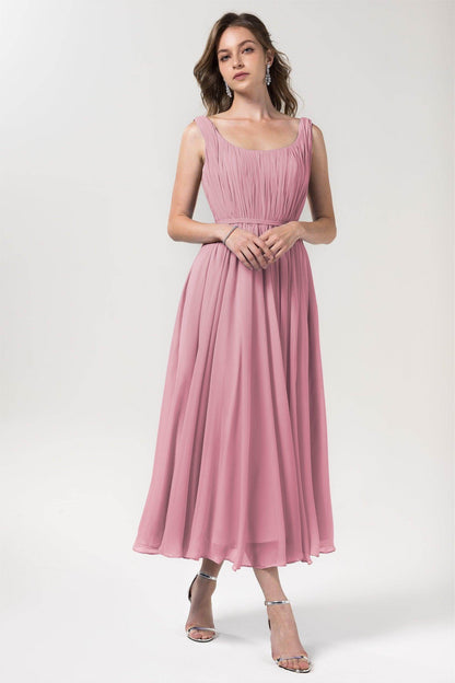 A-Line Tea Length Chiffon Bridesmaid Dress CB0555