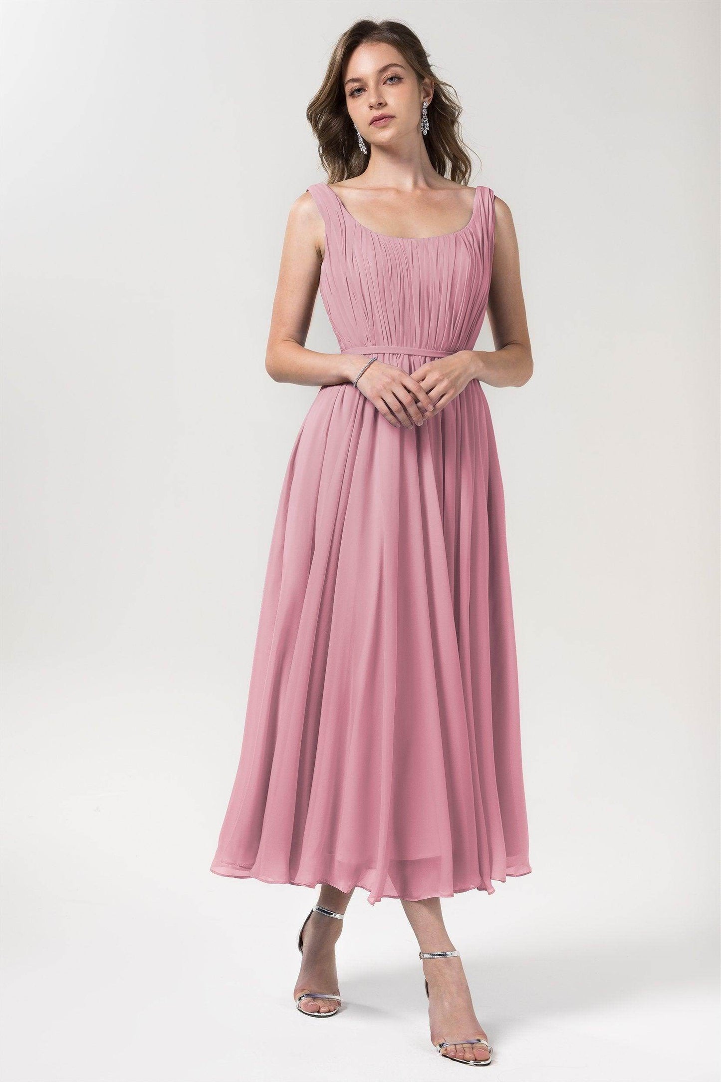 A-Line Tea Length Chiffon Bridesmaid Dress CB0555PS