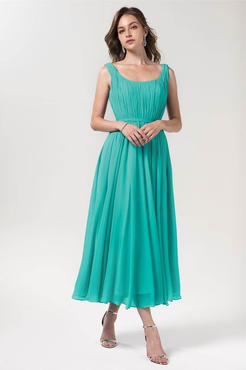 A-Line Tea Length Chiffon Bridesmaid Dress CB0555PS