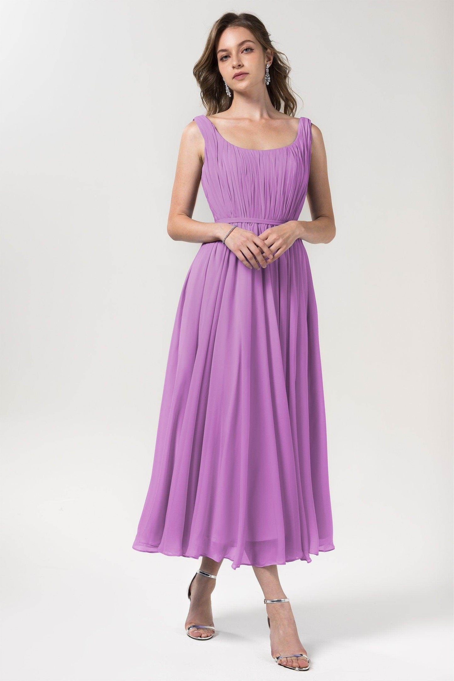 A-Line Tea Length Chiffon Bridesmaid Dress CB0555PS