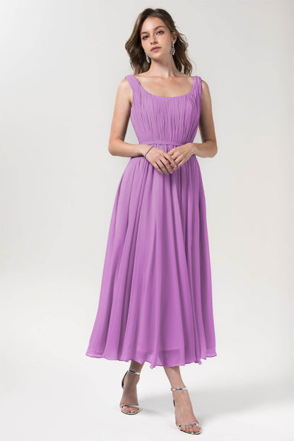 A-Line Tea Length Chiffon Bridesmaid Dress CB0555PS