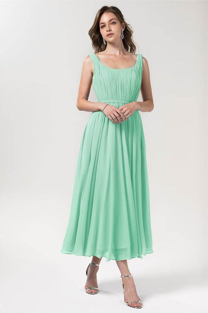 A-Line Tea Length Chiffon Bridesmaid Dress CB0555PS