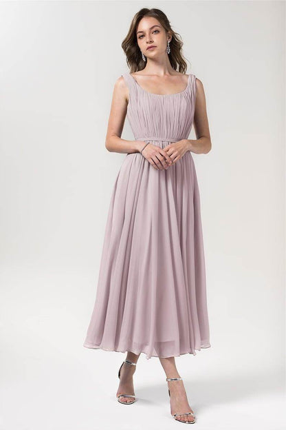 A-Line Tea Length Chiffon Bridesmaid Dress CB0555PS