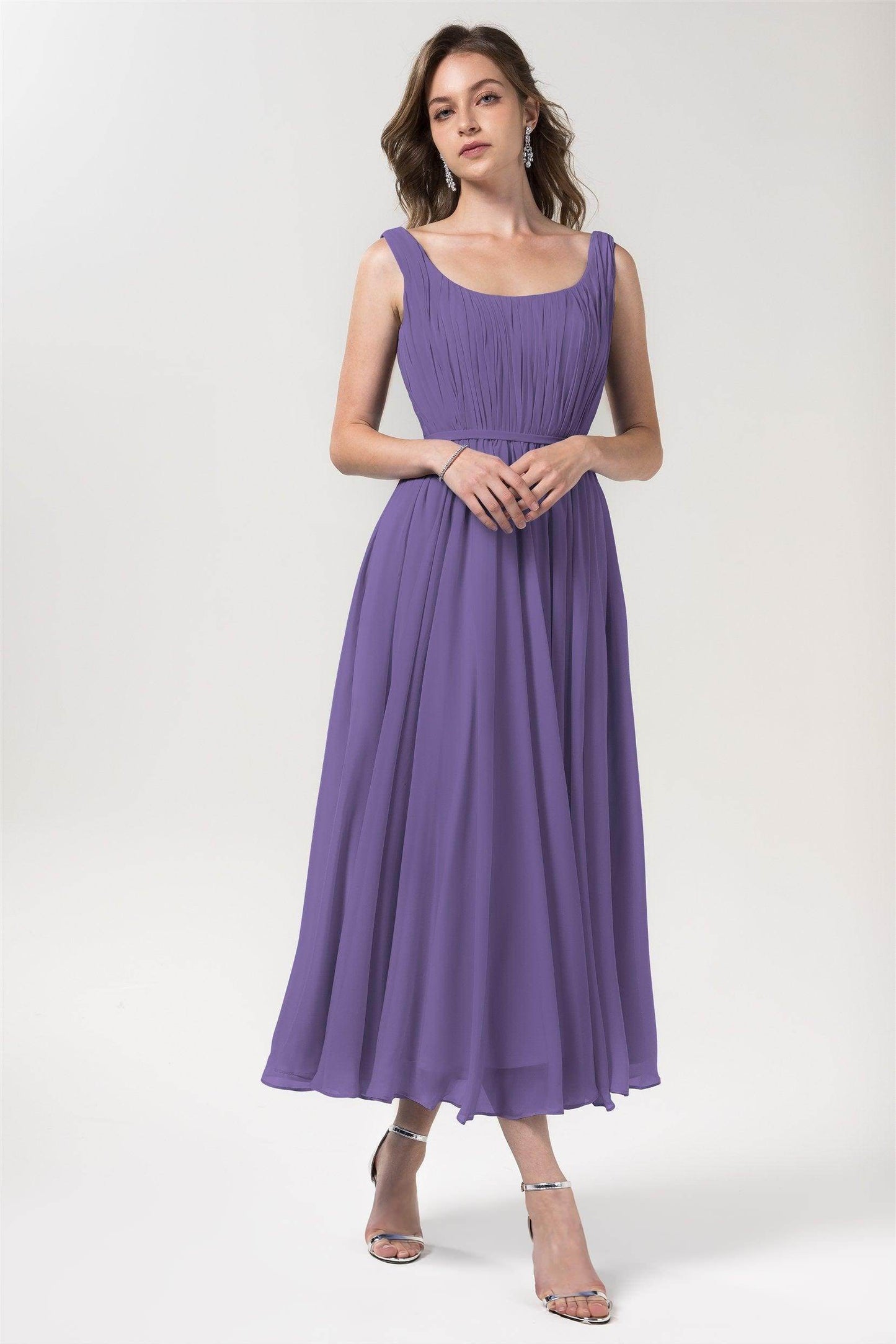 A-Line Tea Length Chiffon Bridesmaid Dress CB0555PS