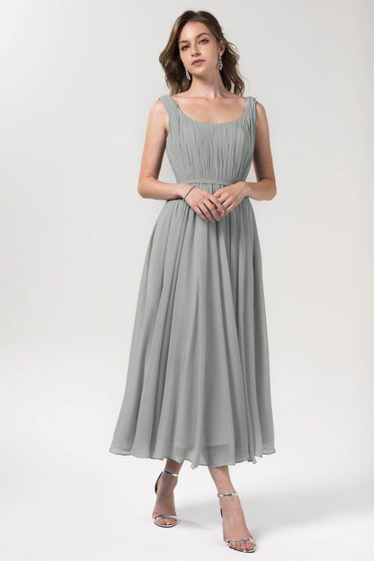 A-Line Tea Length Chiffon Bridesmaid Dress CB0555