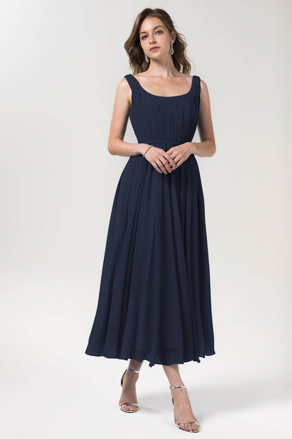A-Line Tea Length Chiffon Bridesmaid Dress CB0555
