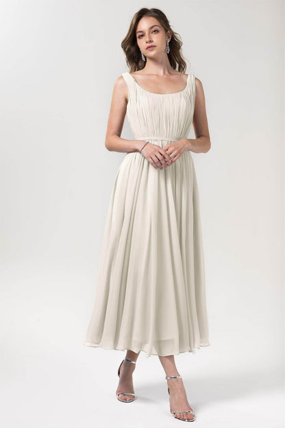 A-Line Tea Length Chiffon Bridesmaid Dress CB0555PS