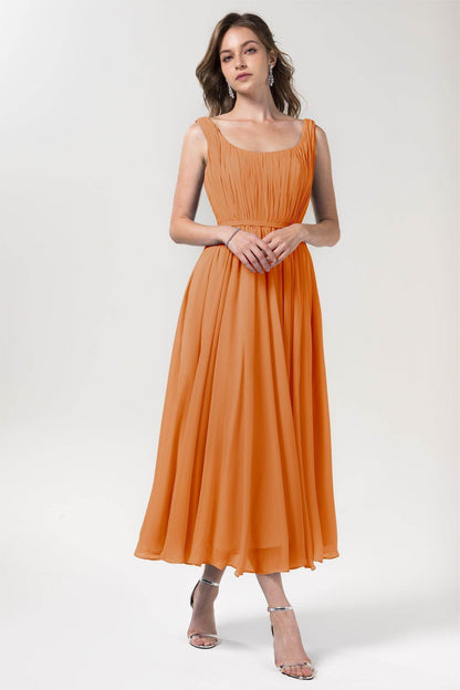 A-Line Tea Length Chiffon Bridesmaid Dress CB0555