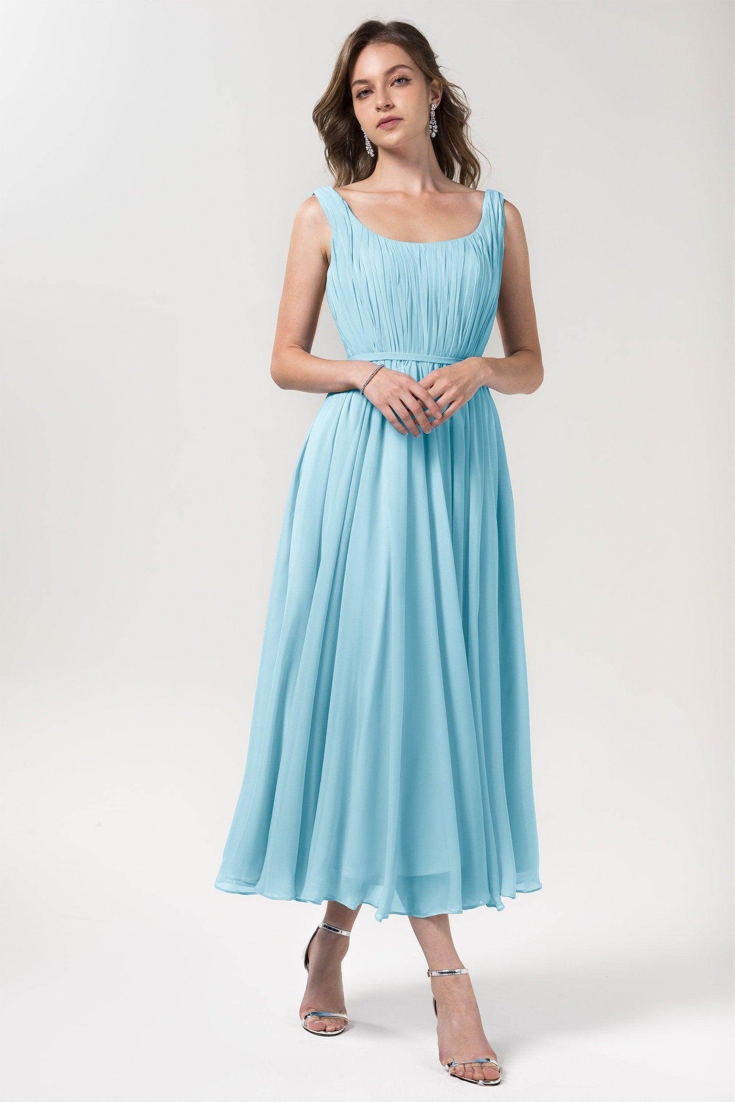 A-Line Tea Length Chiffon Bridesmaid Dress CB0555PS