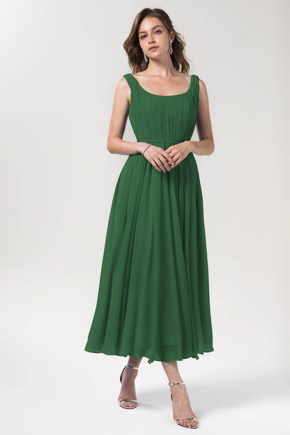 A-Line Tea Length Chiffon Bridesmaid Dress CB0555