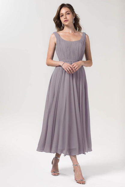 A-Line Tea Length Chiffon Bridesmaid Dress CB0555