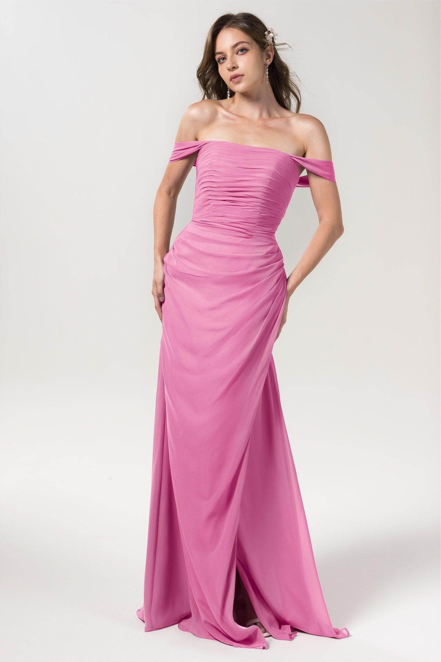 Sheath-Column Floor Length Chiffon Bridesmaid Dress Formal Dresses CB0561