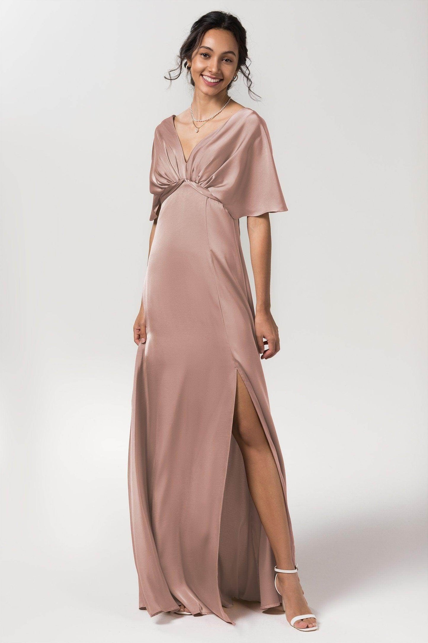 Sheath Floor Length Luxe Satin Bridesmaid Dress Formal Dresses CB0584PS