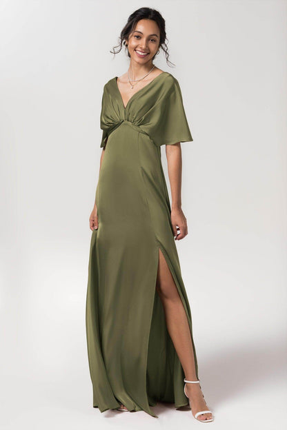 Sheath Floor Length Luxe Satin Bridesmaid Dress Formal Dresses CB0584