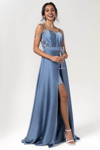 A-Line Floor Length Luxe Satin Bridesmaid Dress Formal Dresses CB0588