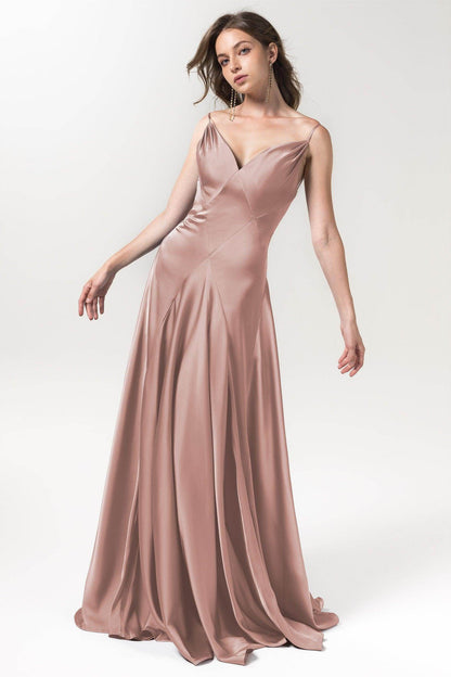 A-Line Floor Length Luxe Satin Bridesmaid Dress Formal Dresses CB0591